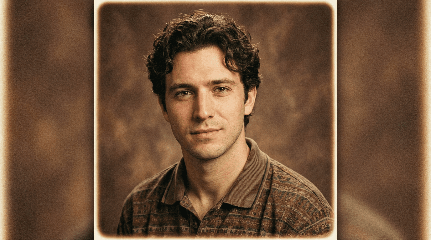 AI generated example: Time-Travel Aesthetic (90s/80s/70s) - Create vintage studio portraits from the 90s, 80s, or 70s with authentic film grain, retro colors, and period-specific styling